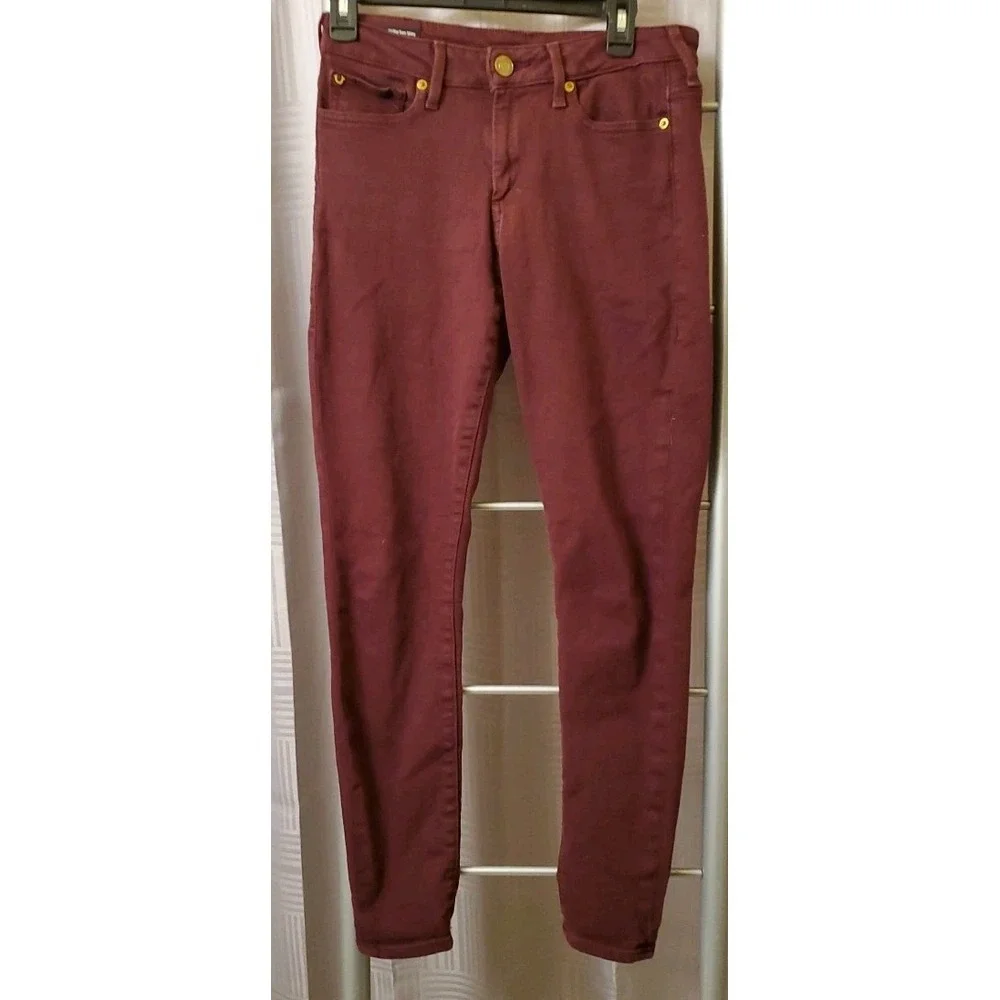 True Religion Jeans Womens 28 Maroon‎ Halle Mid Rise Super Skinny